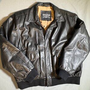 Men XL Reg Black Leather Coat Type A2 Bomber Flight Jacket Vintage WWII Inspired